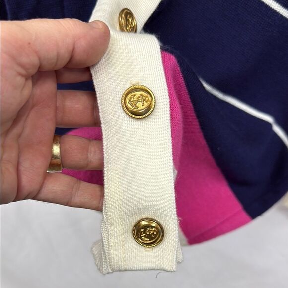 Vintage Striped Navy and Pink Cardigan Sweater - Picture 3 of 3